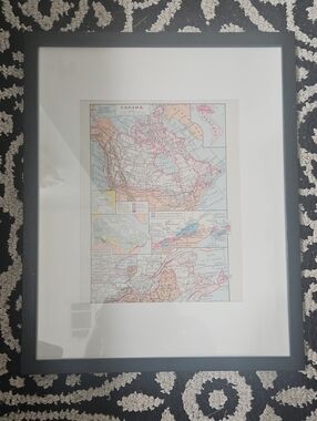 Framed Vintage Map Wall Art in Black Frame